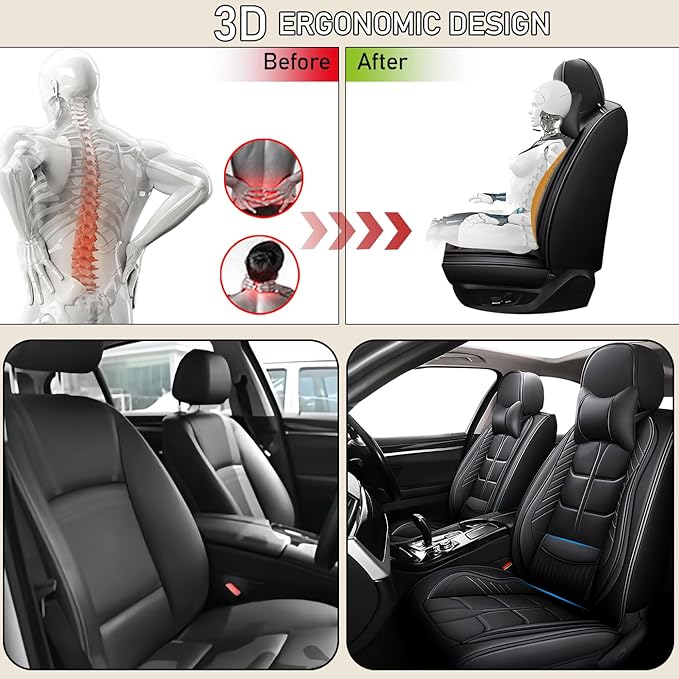 Leather Car Seat Covers Fit for Toyota RAV4 Hybrid 2016-2024, 5 Seater Car Seat Cover, Premium Waterproof, Scratch Resistant Car Interior Accessories (Full Set with Pillow Black)