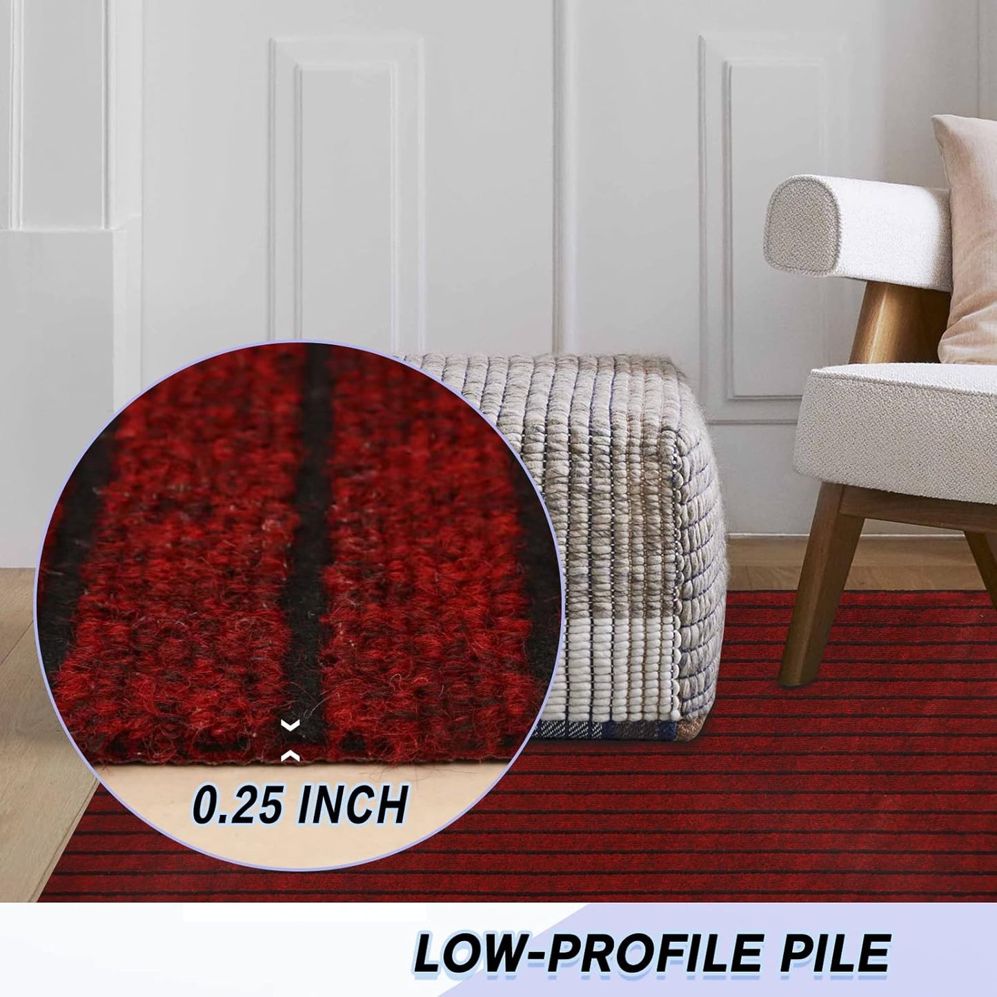 Custom Size Backed Non-Slip Area Rugs Runner, Easy Clean, Waterproof Runner Rugs for Hallway Entryway, Kitchen, Laundry, 3FT x 74FT, Red Stripe