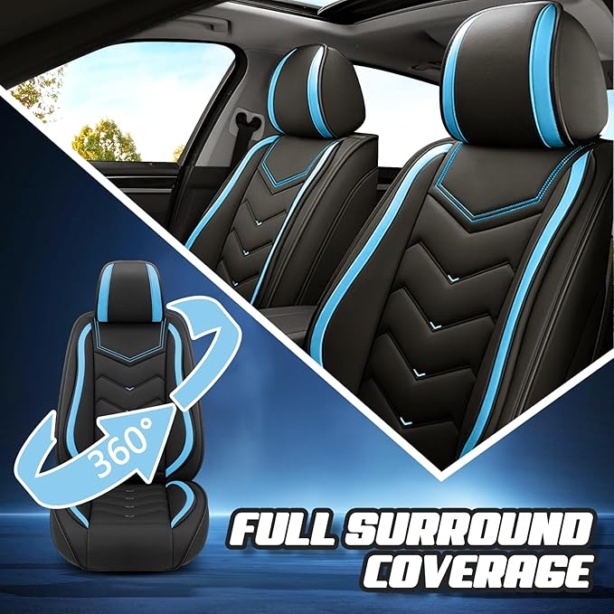 Car Seat Covers for VW Eos 2007-2016, Premium Nappa Leather Car Seat Cover, Stylish Sport Seat Covers， Automobile Seat Cover Sets.(Standard 5 Seats/Black Blue)
