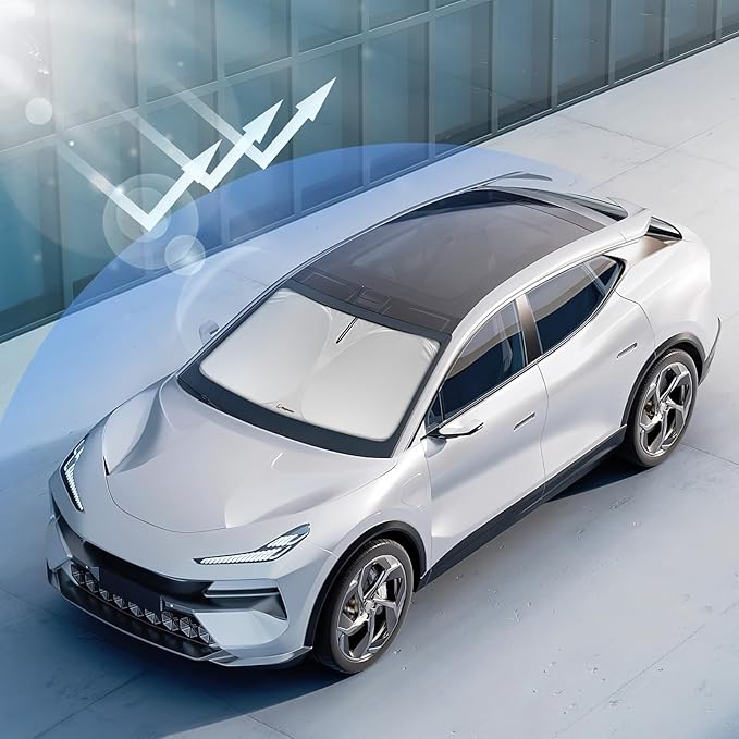 Windshield Sunshade for Honda CRV 2023, 2024, 2025-2026 - Innovative No-Light-Pass Technology, Mirror Cut-Out, Blocks 99% UV Rays, Fade-Resistant, Easy-Fold CR-V Windshield Sun Shade