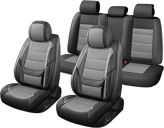 Car Seat Covers Full Set Custom Fit for Chevy Trailblazer 2021-2026 - Premium Faux Leather with Lumbar Support, Breathable, Waterproof, Anti-Slip, Durable, Easy to Install (Black&Gray,Full Set)