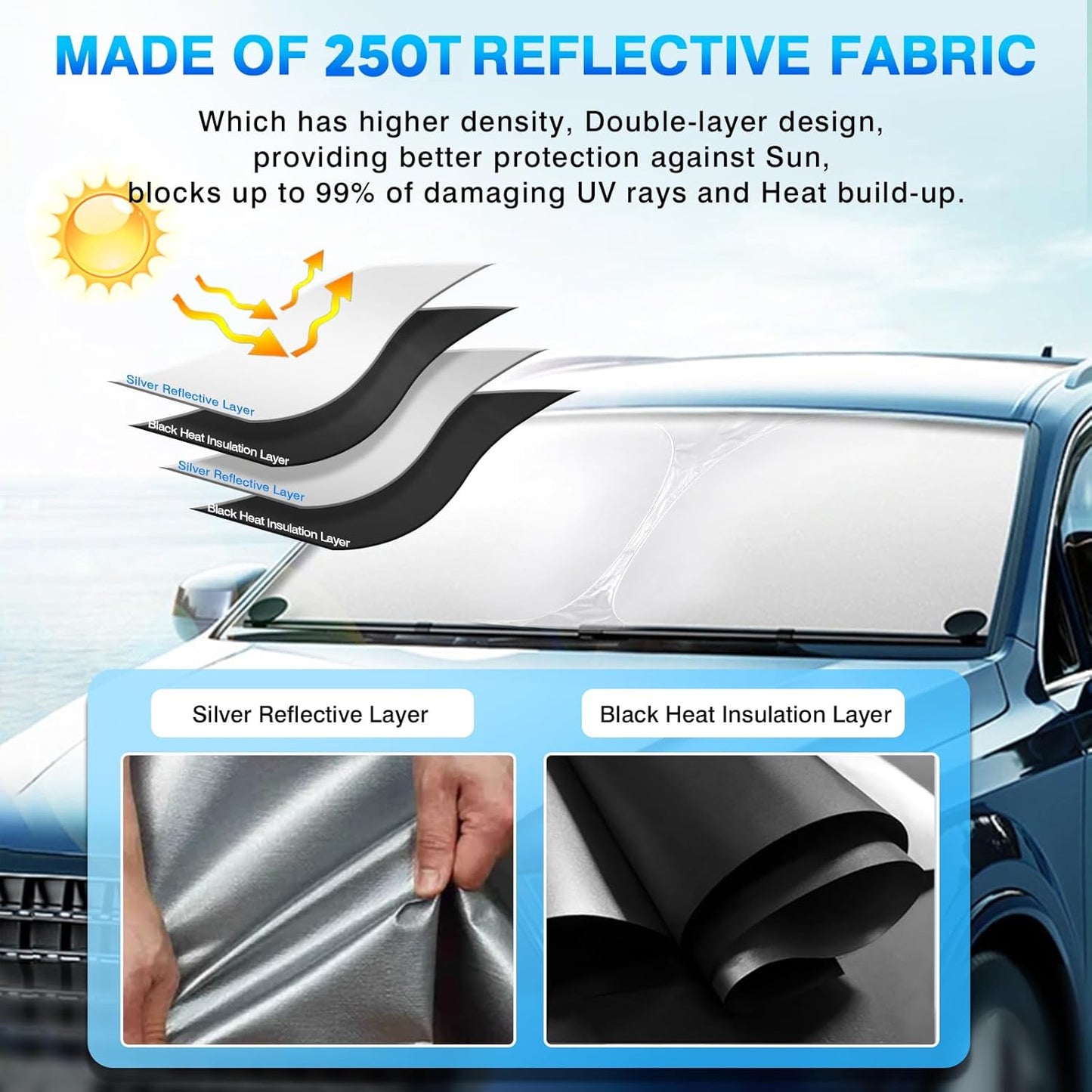 KUST Windshield Sun Shade for 2006-2021 Nissan Frontier Accessories Custom Fit Sunshade Foldable Sun Visor Protector Blocks UV Rays Keep Your Car Cooler