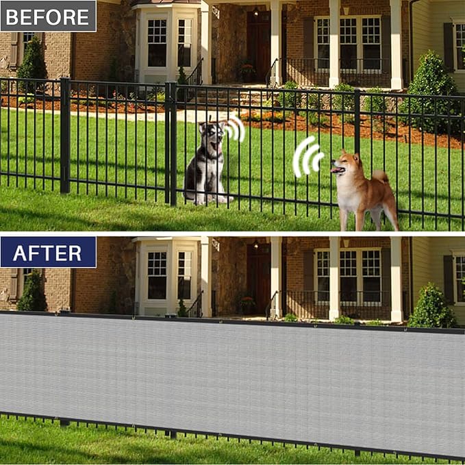 Windscreen4less Privacy Fence Screen Heavy Duty Windscreen Fencing Mesh Fabric Shade Net Cover with Brass Grommtes for Outdoor Wall Garden Yard Pool Deck, 8'x231' Light Gray