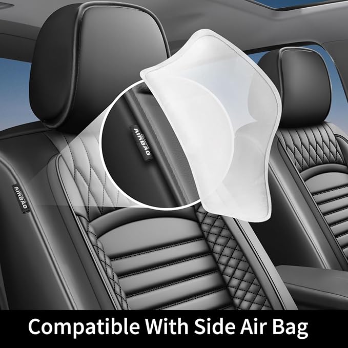 Fit Kona Car Seat Covers for Hyundai Kona 2018-2024 2025 2026 - Upgraded Premium Waterproof & Breathable Leather, Airbag Compatible, All-Weather Seat Cushion Protector (2 Front/Black)