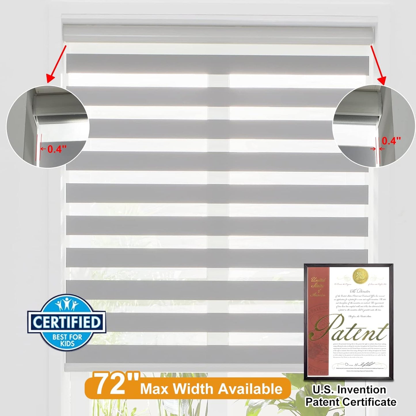 Persilux Cordless Zebra Roller Window Shades Free-Stop Roller Blinds (46" W X 47" H, Grey) Light Control for Day and Night, Light Filtering Sheer Roller Shades for Windows, Easy to Install