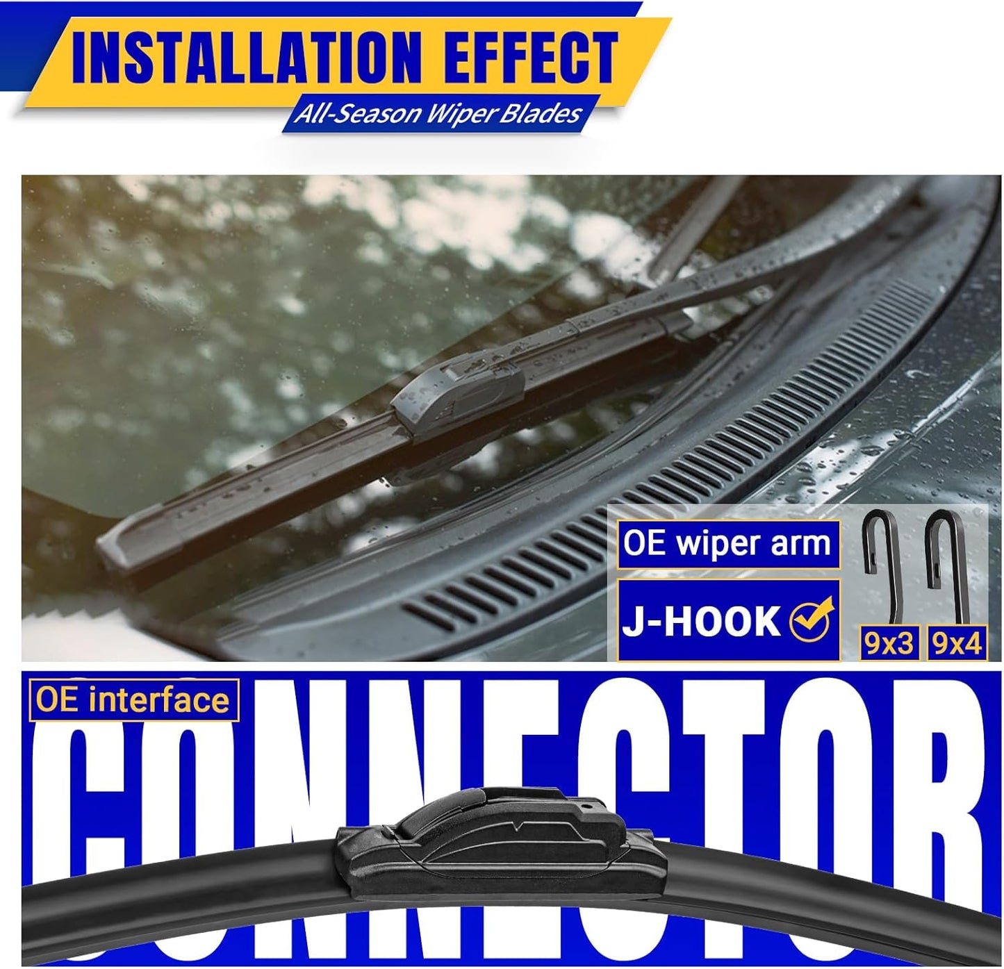 3 wipers Replacement for 2017-2021 2022 2023 2024 Chrysler Pacifica, Windshield Wiper Blades Original Equipment Replacement - 26"/20"/14" (Set of 3) U/J HOOK