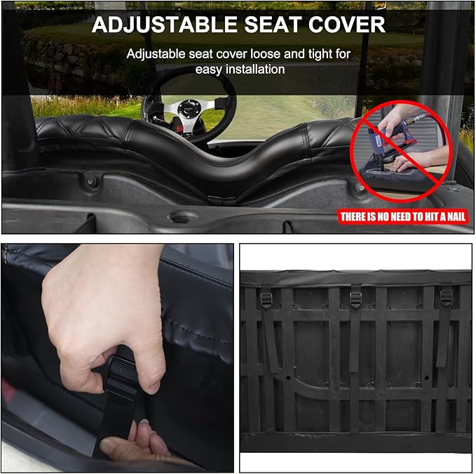 NOKINS Golf Cart Diamond Seat Covers Kit, Fit for Club Car Precedent OEM Standard Front Seat Cushion, Golf Cart Vinyl Seat Cover, No Nails Required