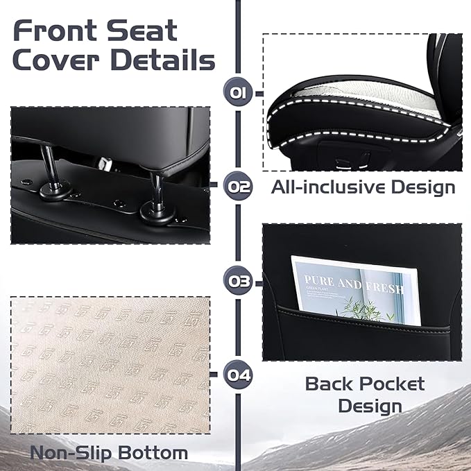 Truck Seat Covers for Ram 2500 2009-2026, Waterproof Premium Leather Full Coverage Car Seat Cover, Muscle Sport Style Auto Interior Seat Cover Sets (Front Set/Black White)