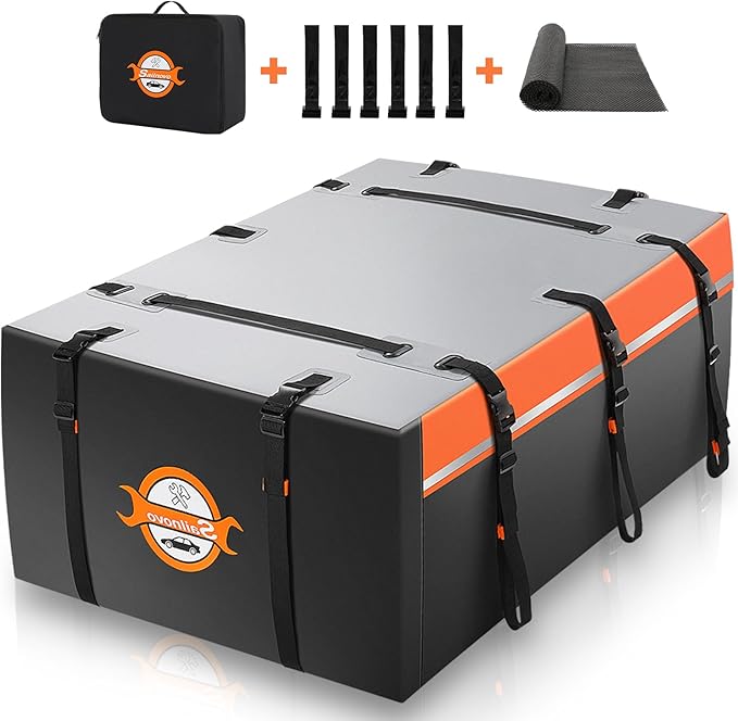 Sailnovo Rooftop Cargo Carrier 20 Cubic PVC Car Roof Cargo Carrier Waterproof Soft-Shell Includes Anti-Slip Mat, 6 Door Hooks, Car Top Carrier for Top of Vehicle with/Without Roof Rack Cross Bar