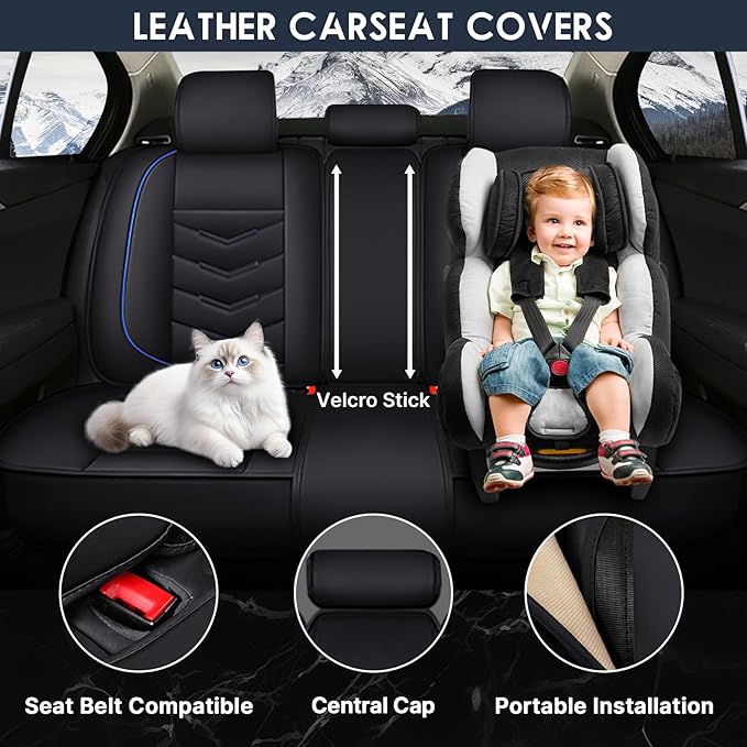 Car Seat Cover 7 Seats for Hyundai Palisade 2020-2025, Durable Wear Resistant Waterproof Sport Seat Cover, Breathable No Odor Premium Leather Vehicle Seat Covers.(Standard,Black Blue)