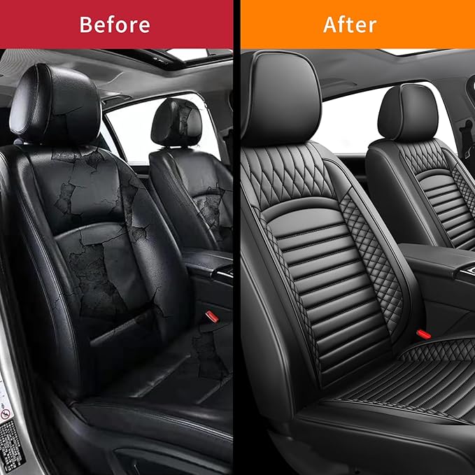 Fit Legacy Car Seat Covers for Ford Legacy 2008-2024 2025 2026 - Upgraded Premium Waterproof & Breathable Leather, Airbag Compatible, All-Weather Seat Cushion Protector (2 Front/Black)