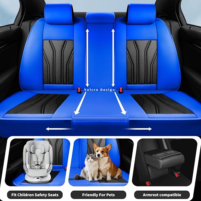 Fit Kicks Car Seat Covers， Compatible with Nissan Kicks 2018-2026 -Premium Leather, Waterproof Breathable All-Weather Seat Cushion Protector Airbag Compatible（2 Seats Front Pair，Blue & Black