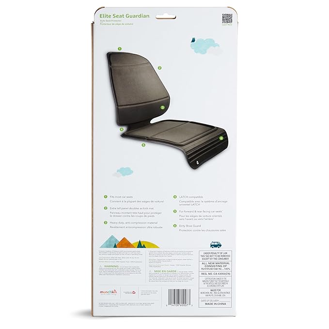 Munchkin Child Car Seat Protector, Elite Seat Guardian with Grime Guard Fabric, Dark Grey