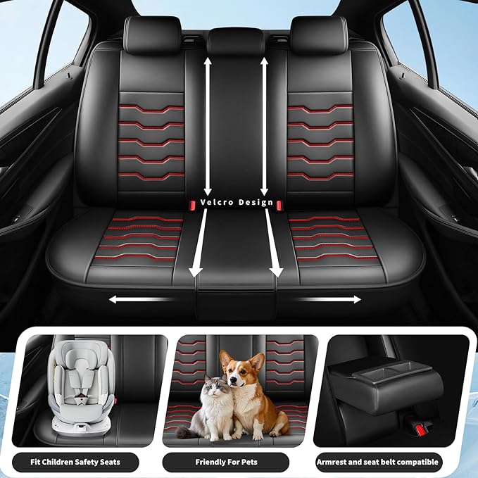 Fit Sonata Car Seat Covers Premium Leather for Hyundai Sonata 2007-2025 2026. Waterproof， Breathable, Scratch-Resistant & All-Weather Seat Cushion Protector（Front Seat,Red Line Black