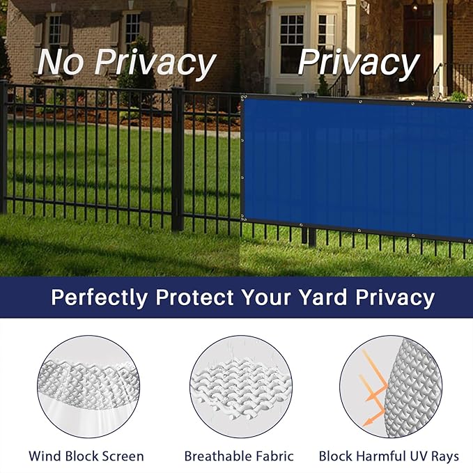 Windscreen4less Privacy Fence Screen Heavy Duty Windscreen Fencing Mesh Fabric Shade Net Cover with Brass Grommtes for Outdoor Wall Garden Yard Pool Deck, 8'x143' Blue