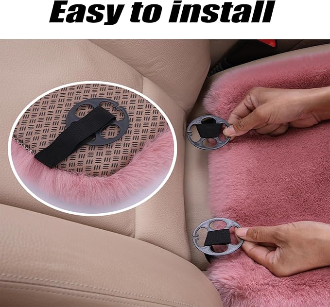 Plush Car Seat Cushion, Soft Warm Fuzzy Faux Rabbit Fur Fluffy Plush Auto Seat Cover Vehicle Car Front and Back Seat Protector Pad with Non-Slip Backing Cushion Interior Universal Fit (Pink2,3PCS)