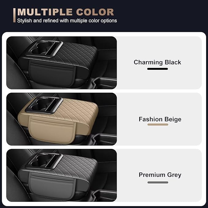 Center Console Cover Fit for bZ4X Faux Leather Car Armrest Cushion with Storage Bags, Cup Holder ＆ Phone Storage Multifunctional Middle Console Cover(Grey)