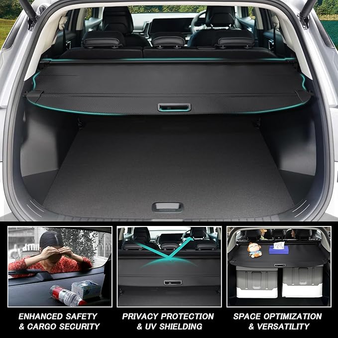 Cargo Cover for Ford Edge 2025-2015 Accessories Retractable Trunk Cover Security Shielding Shade Cargo Luggage Cover Trunk Privacy Protection (Carbon Fiber Texture)
