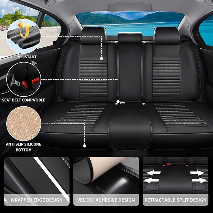 Truck Seat Covers Full Set Fit for Toyota Tacoma 2001-2026, Premium Faux Leather Car Seat Protector, Breathable, Anti-Slip, Comfortable & Durable (Black&White,Full Set)