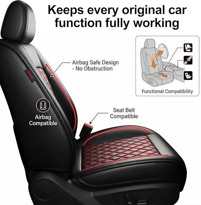 Fit for Accent Seat Covers Compatible with Hyundai Accent 2017-2026 - Waterproof Breathable Leather Automotive Seat Cushions Protector,Airbag Compatible,Full Set 5 Seats(Redline)