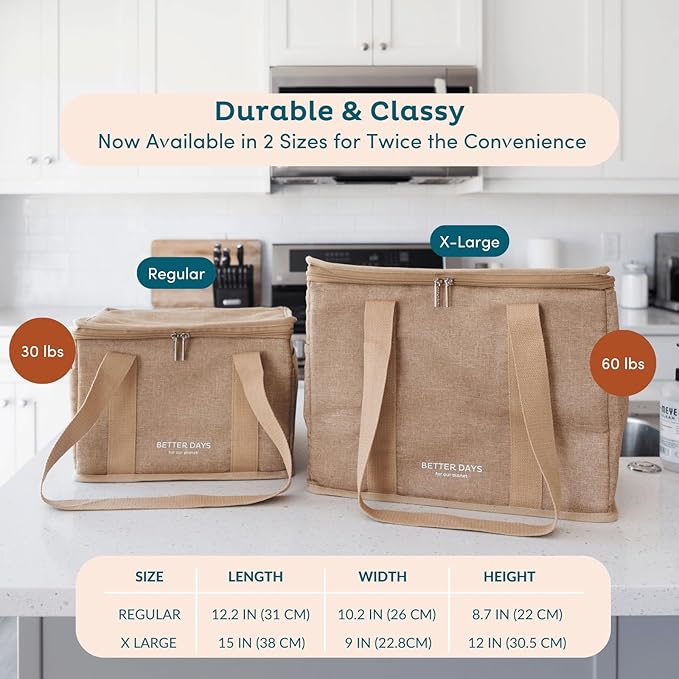 Nook Theory Reusable Insulated Grocery Bag - Leak Proof, X Large Cooler Bag - Insulated Shopping Bags for Groceries - Travel Cooler Bag for Frozen and Hot Food with Zippered Top (Jute)