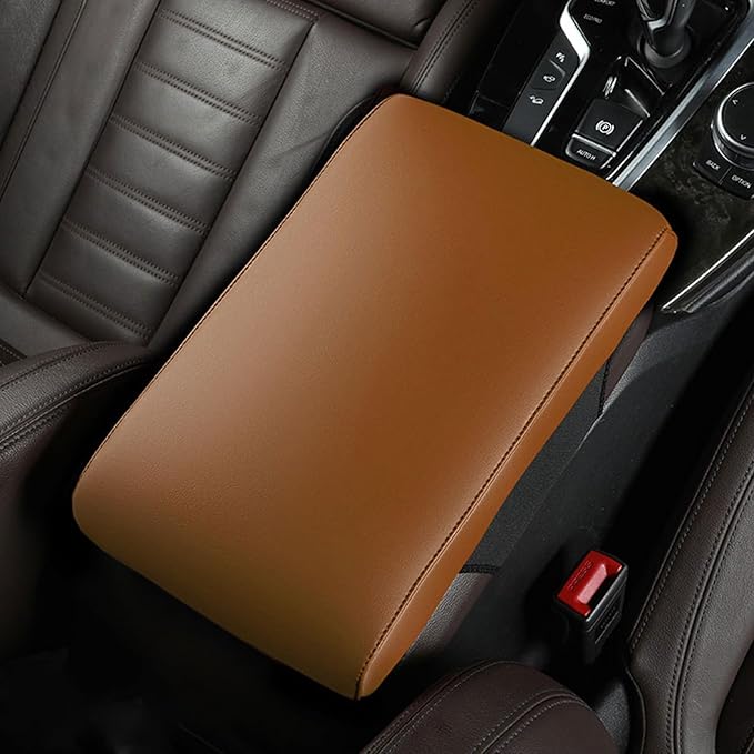 Car Armrest Cover Pad for Audi Q3 F3 2018 2019 2020 2021 2022 2023 2024 2025 Premium Leather Center Console Armrest Cushion Pad Anti-Scratch Waterproof Auto Interior Accessories Orange Style