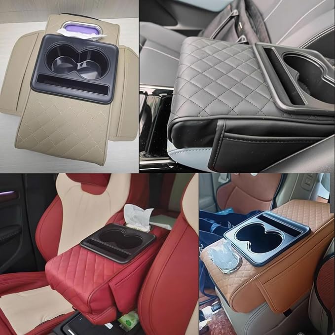 Car Armrest Cushion for Toyota Corolla X E140, E150 2006 2007 2008 2009 2010 2011 2012, Car Center Console Cover Armrest Pad with Cup Holder and Tissue Box, Car Accessories,Orange