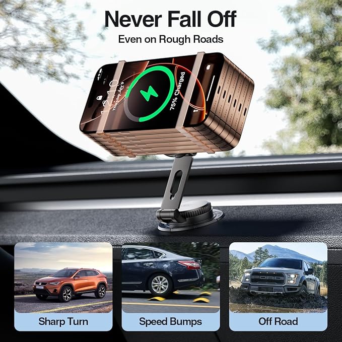 15W Magnetic Wireless Car Mount Charger,XO Foldable and Adjustable Fast Charging Phone Holder, Ultra Mag Safe Car Charger for iPhone 16 15 14 13 12, Gifts for Men/Women