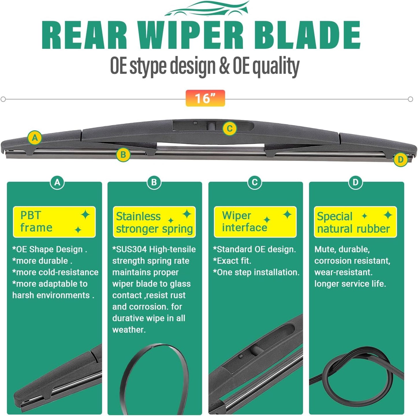 26" 22" 16" Windshield Wiper Blades Replacement for Honda Odyssey 2005-2023 Premium All Weather Front Rear Wipers Set - OEM Quality (Pack of 3)