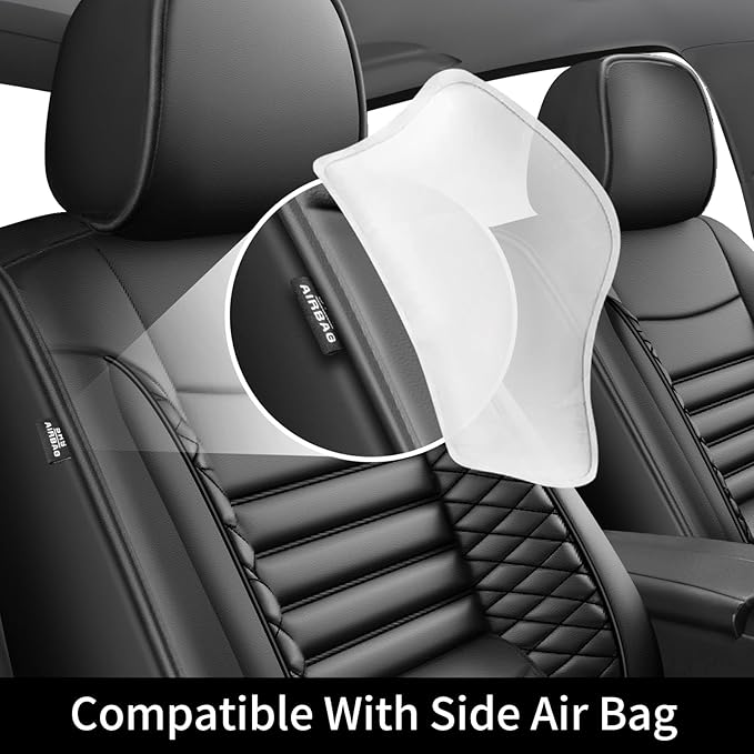 Fit Kona Car Seat Covers for Hyundai Kona 2018-2024 2025 2026 - Upgraded Premium Waterproof & Breathable Leather, Airbag Compatible, All-Weather Seat Cushion Protector (Full Set, Black)