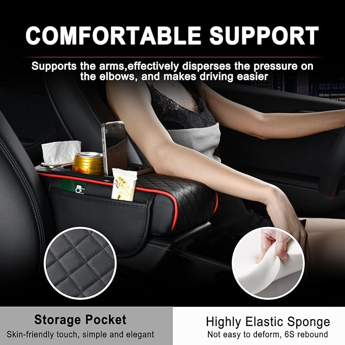 Car Armrest Storage Box for Nissan Hardbody (D21) 1986–1997, Center Console Organizer with Side Pocket, Ergonomic Memory Foam Armrest Cushion, Car Elbow Support Pad,A Black