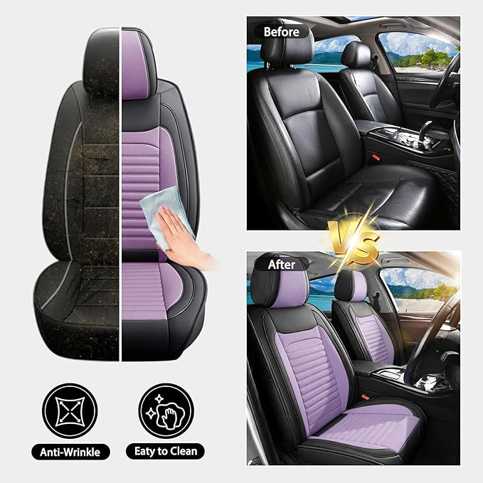 Car Seat Covers Full Set Fit for Toyota C-HR 2018-2022, Premium Faux Leather Car Seat Protector,Breathable Anti-Slip Full Wrapping Edge Seat Covers(Black&Purple,Full Set)