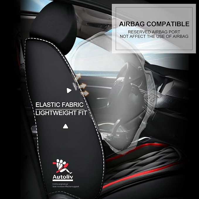 AOMSAZTO Front Seat Covers Fit for Volkswagen Tiguan 2009-2026 Waterproof Faux Leather Car Seat Cover Compatible with Airbag(2PCS Front, Black&Redline)