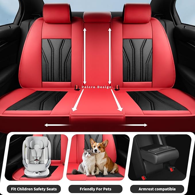 Fit Murano Car Seat Covers Compatible with Nissan Murano 2004-2025 2026 - Full Set Premium Leather， Waterproof Breathable， All-Weather Seat Cushion Protecto&Airbag Compatible （Red & Black