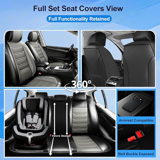 Fit Colorado Car Seat Covers for Select Chevy/Chevrolet Colorado 2015-2026, Premium Full Coverage Leather, Waterproof All Weather Breathable Seat Cushion Protector, Front Pair Black+Gray