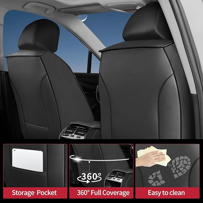 Fit Outback Car Seat Covers for Subaru Outback 2010-2024 2025 2026 - Upgraded Premium Waterproof & Breathable Leather,Airbag Compatible, All-Weather Seat Cushion Protector(Full Set, Black+Red)