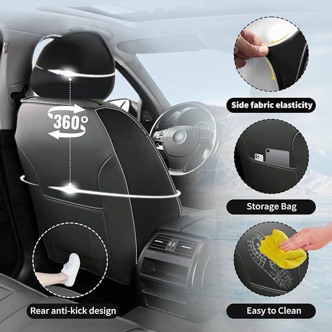 Fit HRV Premium Leather Car Seat Covers Compatible with Honda HRV 2016-2025 2026, Breathable, Wear Resistant, Airbag Compatible, All-Weather Protection & Full Coverage, Full Set Gray