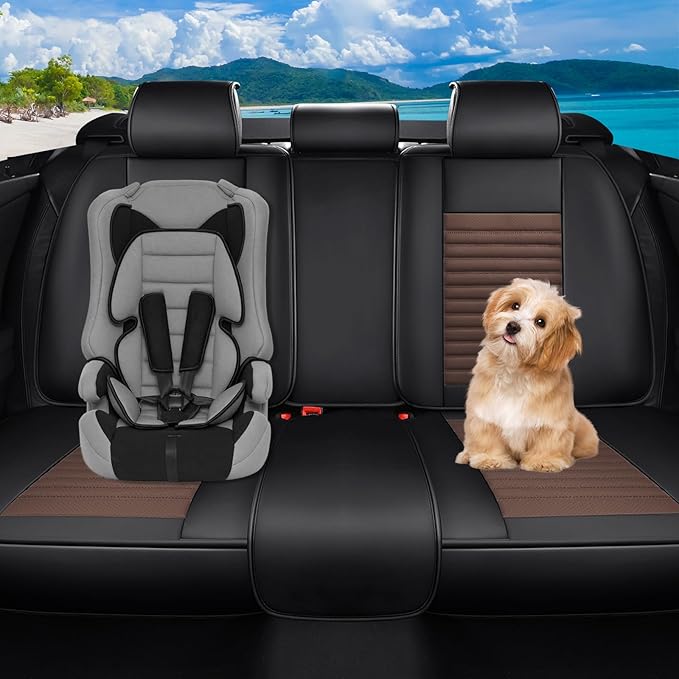 Car Seat Covers Full Set Fit for Toyota RAV4 Hybrid 2016-2026, Premium Faux Leather Car Seat Protector,Breathable Anti-Slip Full Wrapping Edge Seat Covers(Black&Brown,Full Set)