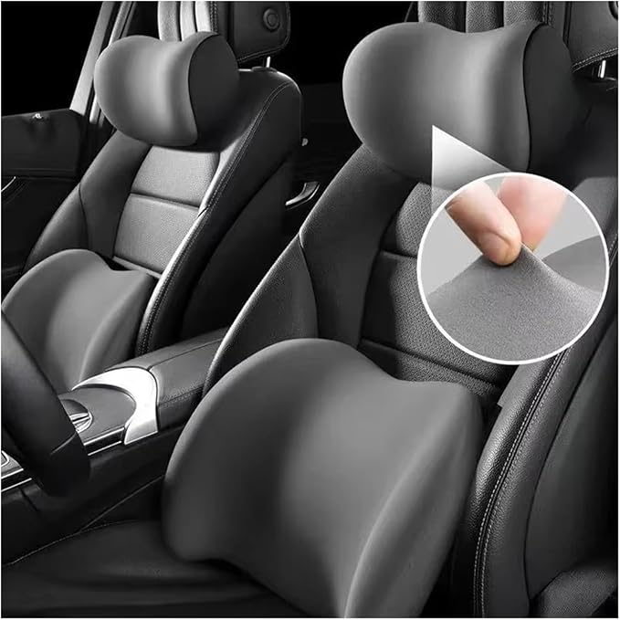 Car Neck Pillow and Lumbar Support Cushion - Memory Foam Backrest for Driver Seat Comfort(Black)