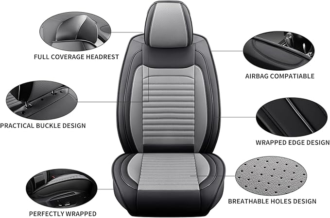 Front Seat Covers Fit for Toyota Prius 2001-2026, Car Seat Covers Front Seats, Breathable Faux Leather Automotive Seat Covers Front Pair Anti-Slip Seat Cover(Black&Gray, Front)
