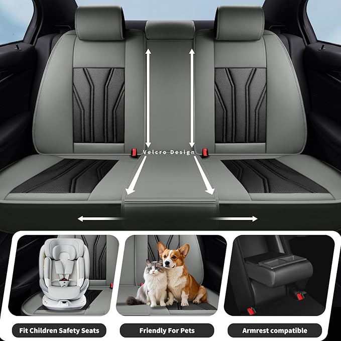 Fit CRV Car Seat Covers Premium Leather for Honda CRV cr-v 2011-2025 2026. Waterproof， Breathable, Scratch-Resistant & All-Weather Seat Cushion Protector (Full Set,Gray&Black)