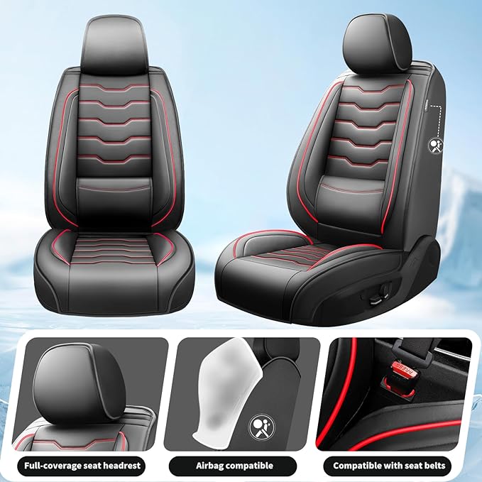 Fit CRV Car Seat Covers Premium Leather for Honda CRV cr-v 2011-2025 2026. Waterproof， Breathable, Scratch-Resistant & All-Weather Seat Cushion Protector (Front Seat,Red Line Black)