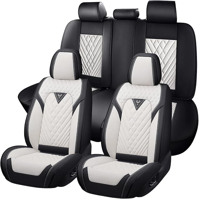 Truck Seat Covers for Ford Bronco 2021-2026, Waterproof Premium Leather Full Coverage Car Seat Cover, Muscle Sport Style Auto Interior Seat Cover Sets (Full Set/Black White)