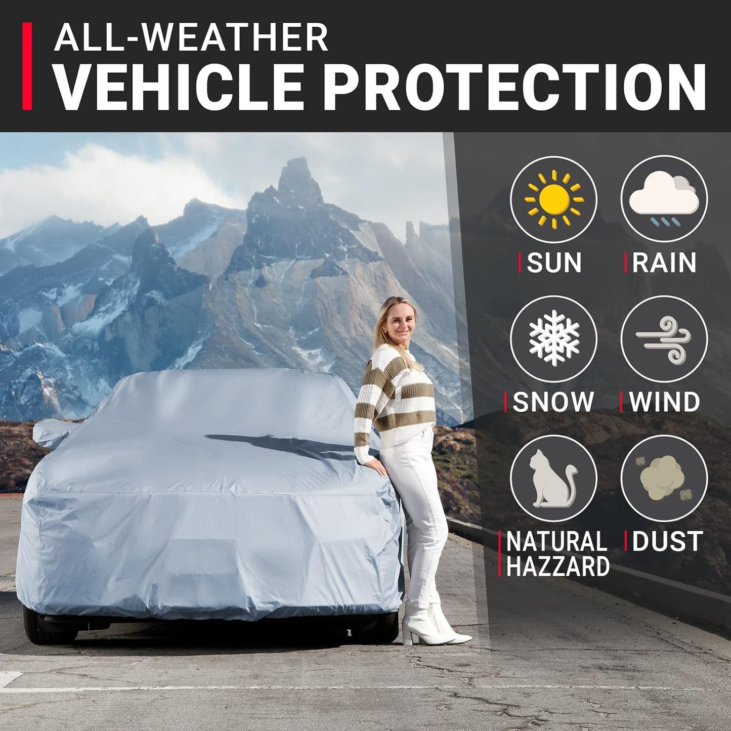 iCarCover Premium Car Cover for 1988-2005 Chevy Cavalier Heavy Duty Waterproof All Weather Automobiles Custom Fit Indoor Outdoor UV Snow Protection Covers with Straps and Bag