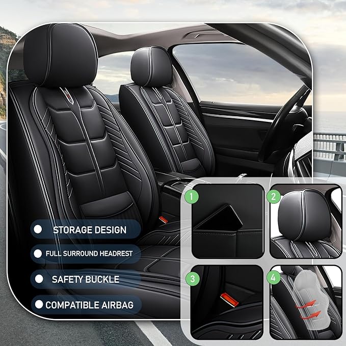 Leather Car Seat Covers Fit for Toyota Corolla iM 2017-2018, 5 Seater Car Seat Cover, Premium Waterproof, Scratch Resistant Car Interior Accessories (Full Set Black)