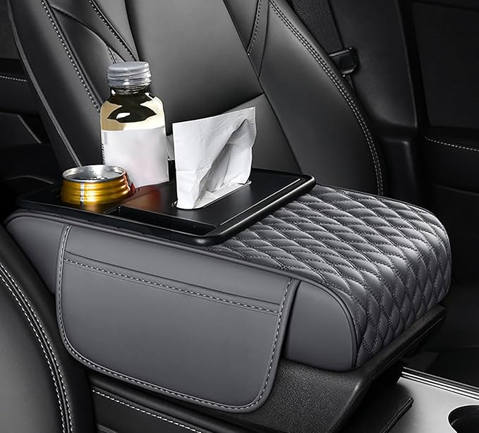 Car Armrest Center Console Cover for Ford Maverick 2022–2025, Center Console Pad with Cup Holder, Multifunctional Armrest Cushion,D Grey