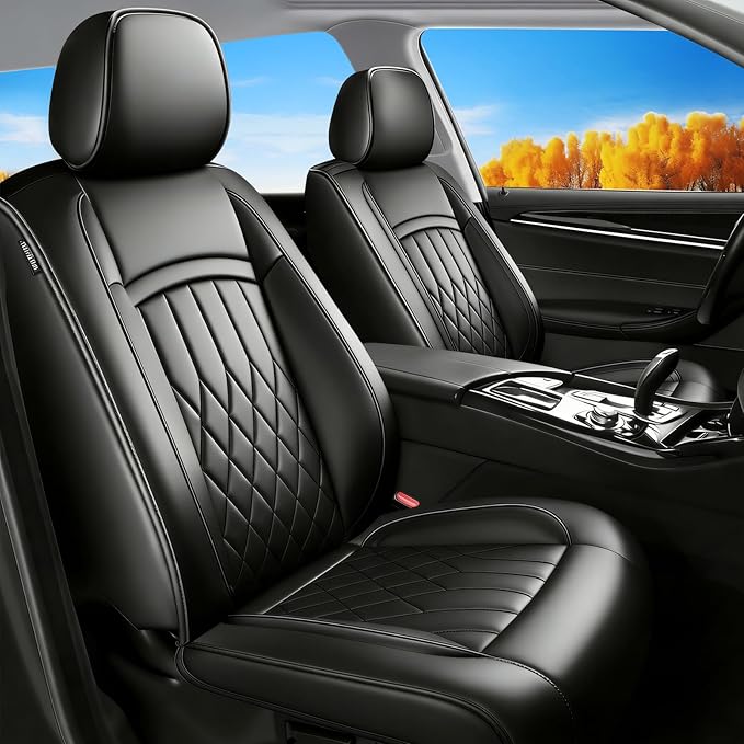 Fit Elantra Car Seat Covers for Hyundai Elantra 2017-2025 2026 - Premium Leather, Waterproof, All-Weather, Airbag Compatible, Breathable, Seat Protectors, Only 2 Front seat Covers, Black