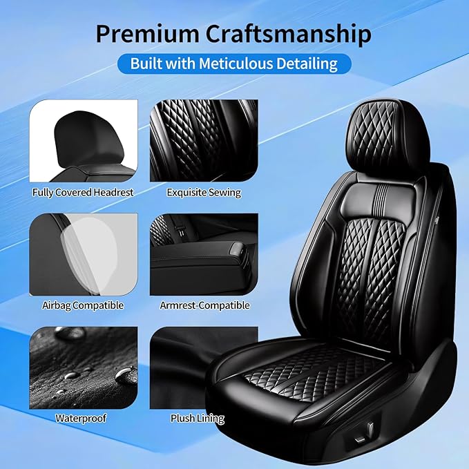 Fit Blazer Car Seat Covers (Front Pair) for Select Chevrolet/Chevy Blazer 2019-2026 - Premium Full Coverage Leather, Airbag Compatible, Waterproof & All Weather Seat Cushion Protector, Black