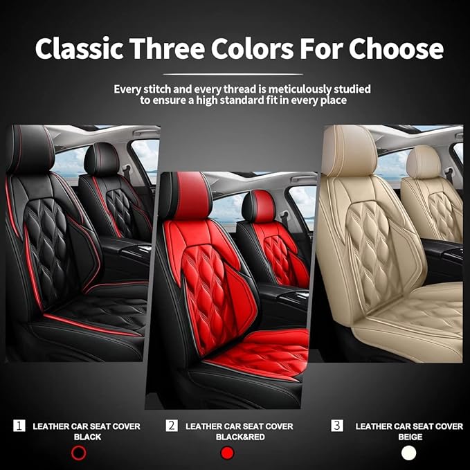 AOMSAZTO Car Seat Covers,2 Front Seats Custom Fit for Ford Taurus 2002-2019,Leather Carseat Automotive Cushion Covers Seat Protector,Airbag Compatible Waterproof Black&Red