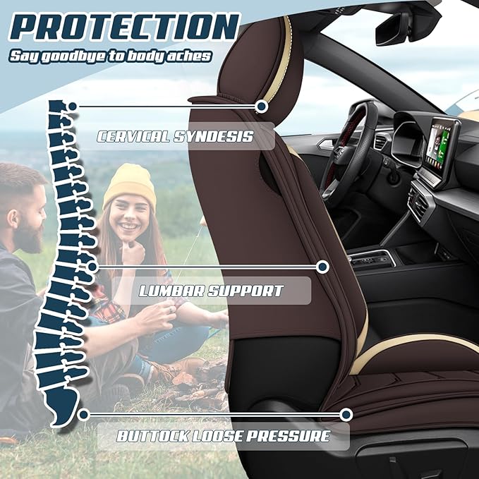 Car Seat Covers for Fiat 500 2012-2019, Premium Nappa Leather Car Seat Cover, Stylish Sport Seat Covers， Automobile Seat Cover Sets.(Luxury 2 Seats/Coffee Color)